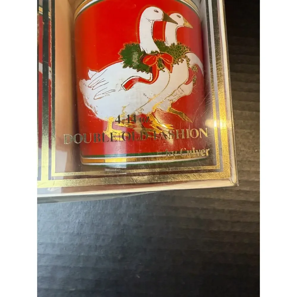 Culver Holly Goose Glasses Holiday Old Fashion Christmas Eggnog (4/14oz) w/Box